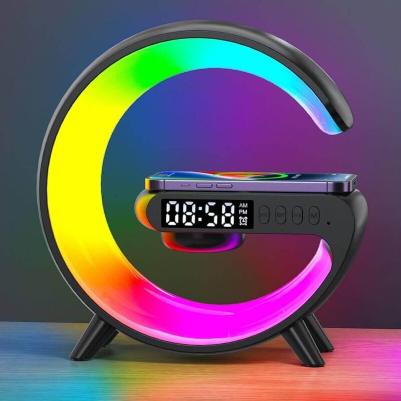 G-Shape Table Lamp with Wireless Charger and Alarm Clock